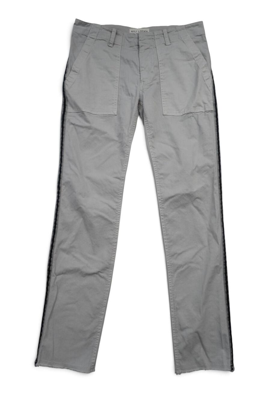 Nili Lotan Jenna Pants Womens 0 Gray Chino Twill Side Stripe Straight Leg USA